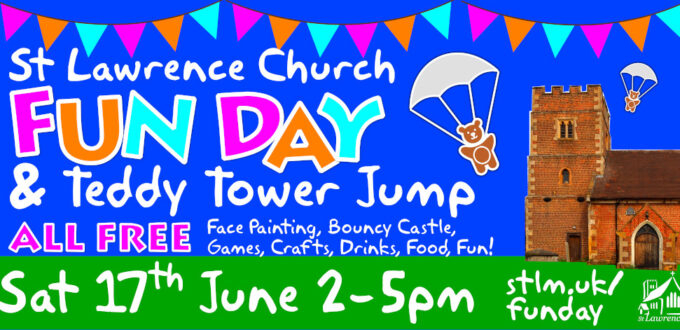 Advert for Fun Day and Teddy Tower Jump. All Free. Saturday 17th June, 2-5pm